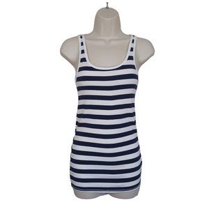 Merona Women's Striped Tank Top White and Navy Color Size M Stretch
